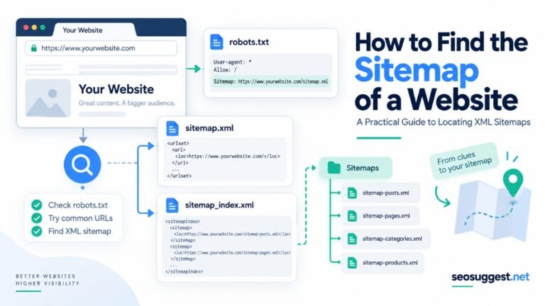 How to find the sitemap of a website using robots.txt, common sitemap URLs, sitemap.xml, and sitemap_index.xml files.